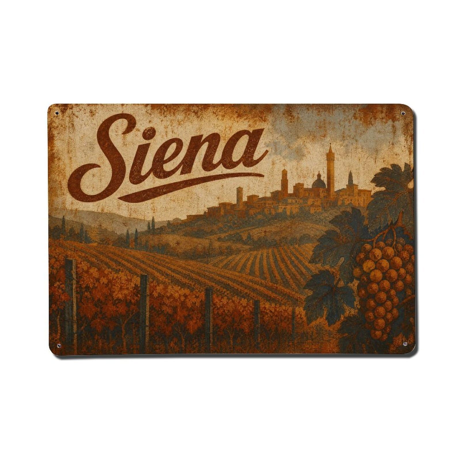 Huiyhb 8X12inch(20X30cm) Vintage Travel Siena Vineyard Rows Grape Cultivation Italy Metal Tin Sign