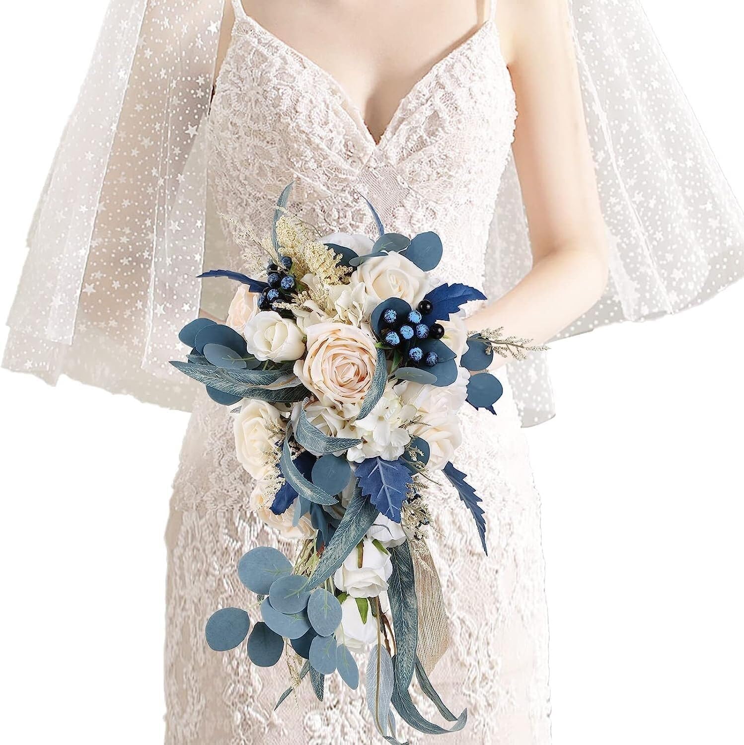 SBZIOJHDR Wedding Bouquet, Wedding Bouquet, artificial flowers(Dusty Blue)
