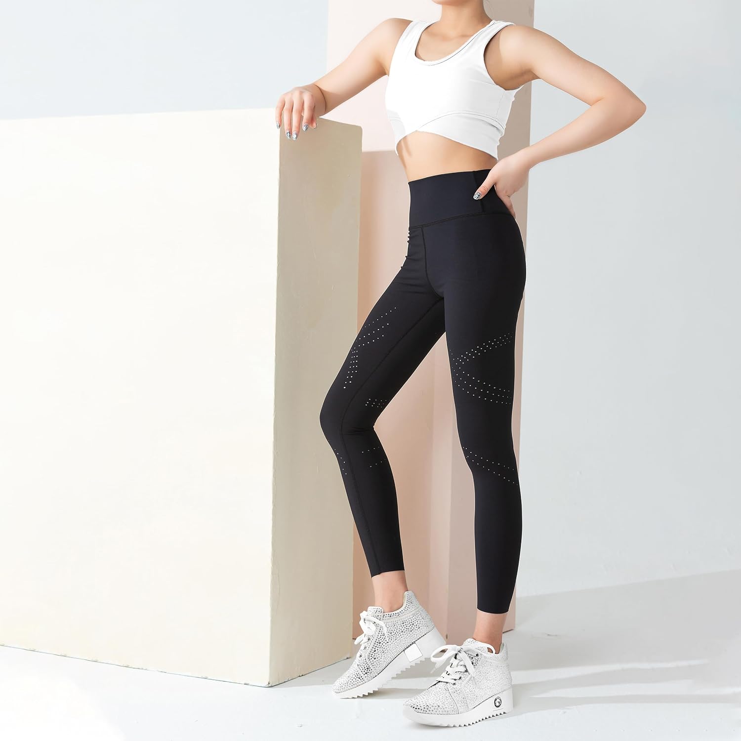 Women's Fashion Glitter Sneakers Platform Wedge Shoes Sparkly Rhinestone High Top Sneakers Trendy Sequin Shoes Wedding Bride Dress - Image 2