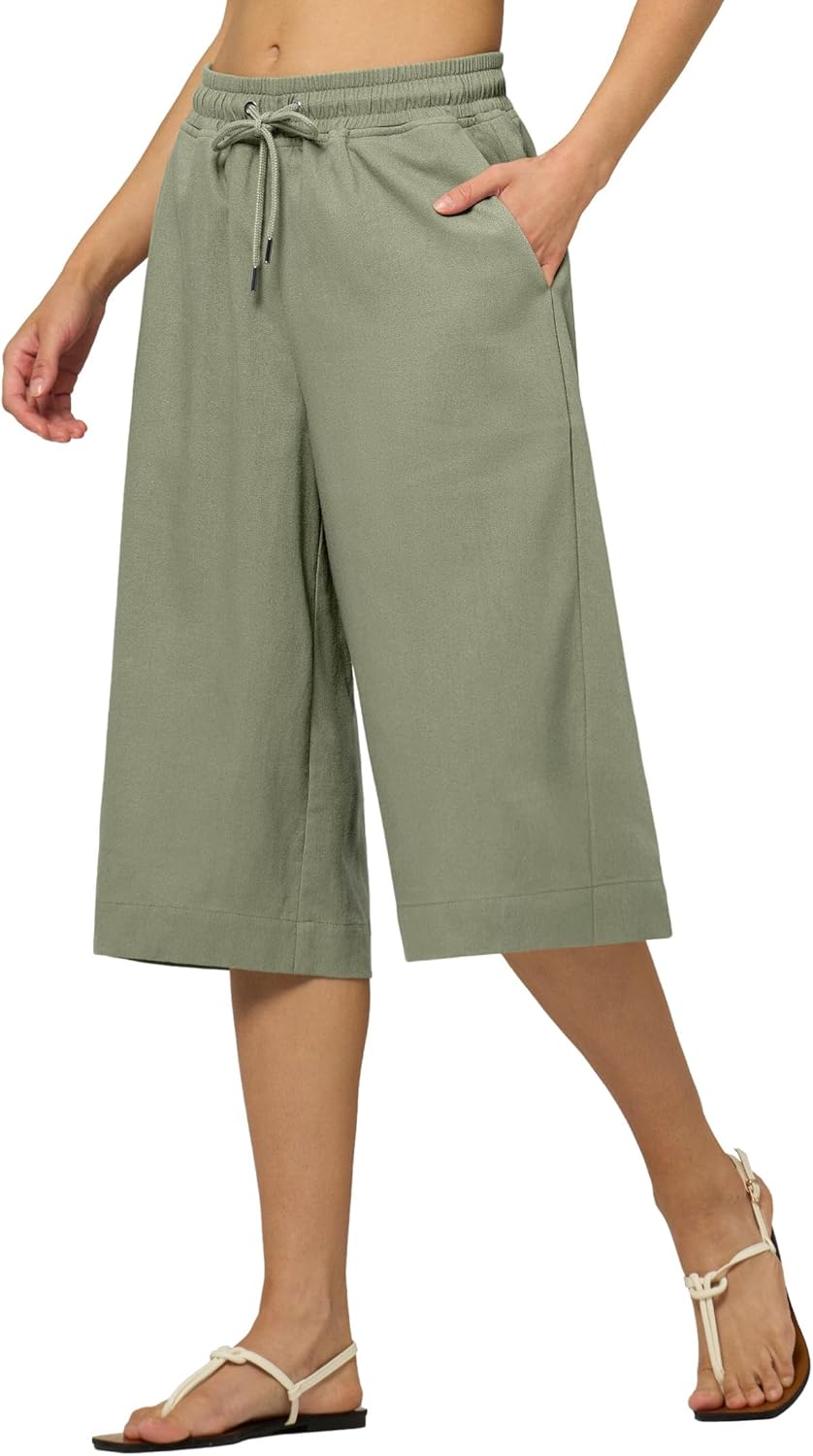 Willit Women's Linen Capri Pants Wide Leg Dress Casual Summer Pleated Capri High Waisted with Pockets 16" - Image 2