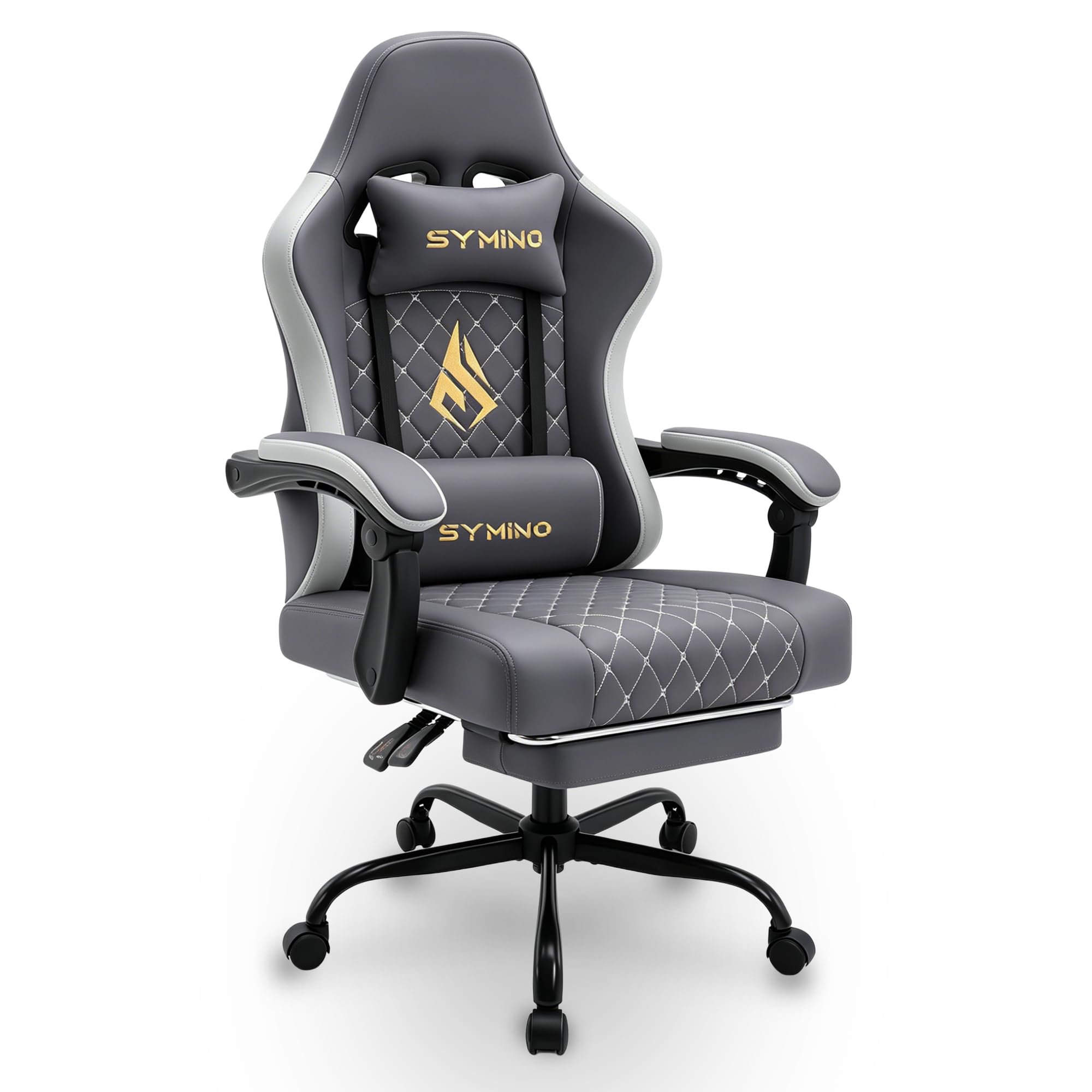 Symino Sedia Gaming con Poggiapiedi, Braccioli Collegati e Seduta da 10cm, Sedia Ergonomica da Ufficio in Pelle PU, Reclinabile 150° per Computer e Gioco