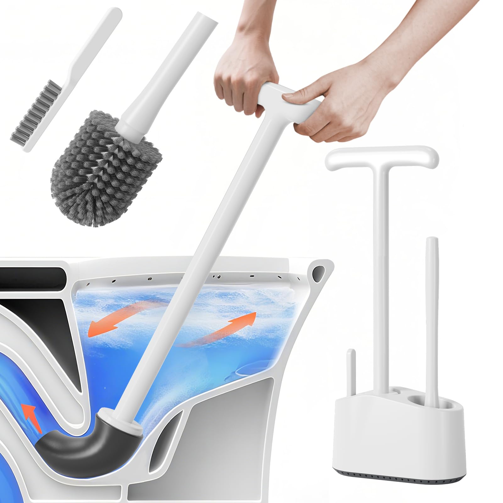3 in 1 Toilet Brush and Plunger Set，Extended Handle Plunger,Heavy Duty Toilet Bowl Brush and Holder Hidden Toilet Plunger and Brush Set,Bathroom Cleaning Supplies
