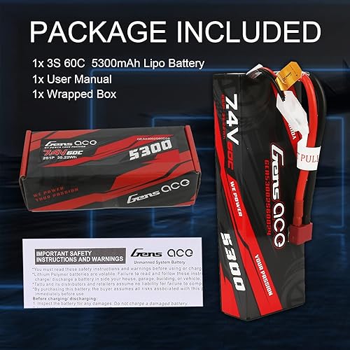 Miniatura 6 de Gens ace 2S Lipo Batería 7.4V 60C 5300mAh Lipo Batería HardCase Pack con Deans Plug para RC Car