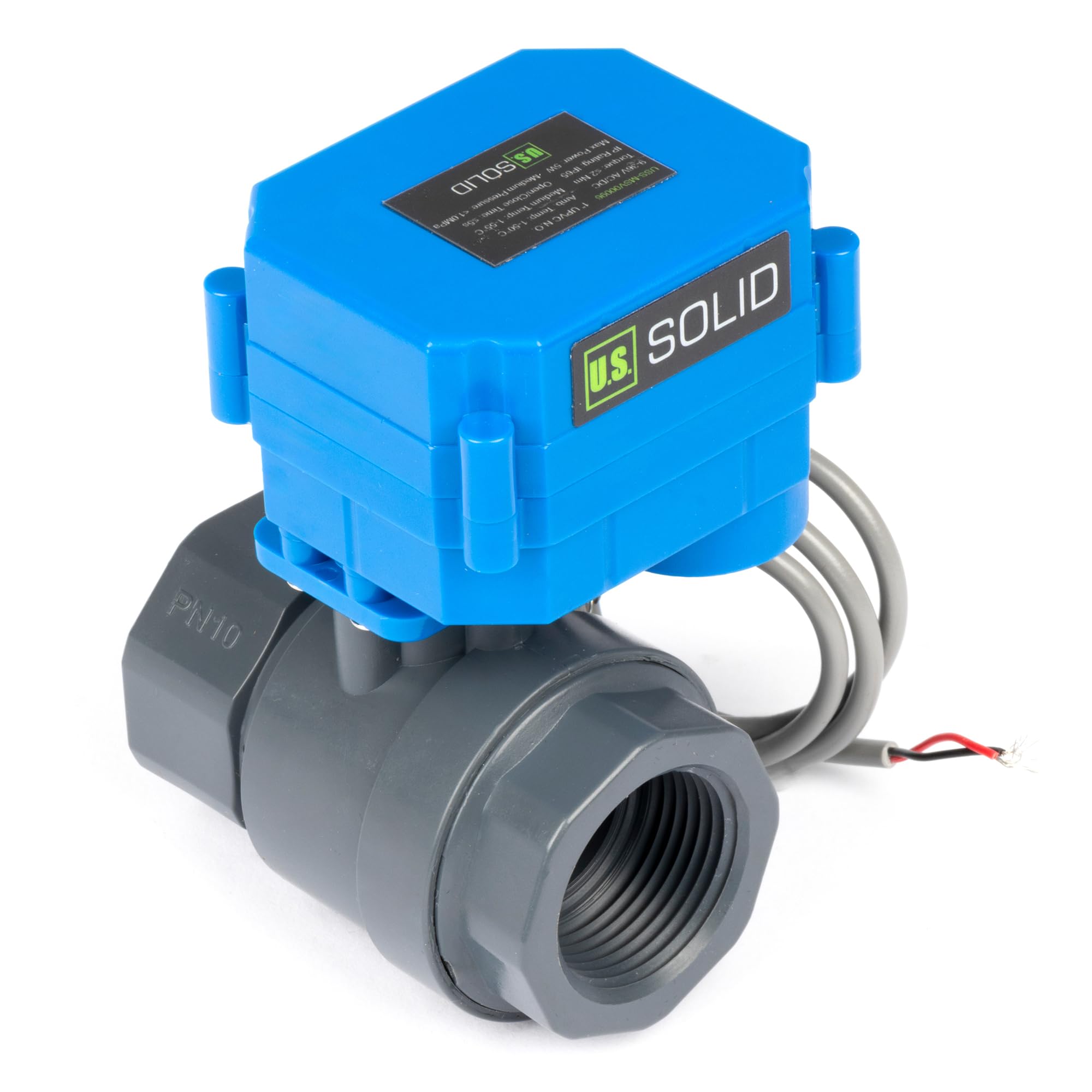 U.S. Solid 1" UPVC motorisiertes Kugelventil - Kunststoff-Elektrokugelventil mit vollem Durchgang, 2-Draht-Auto-Rückkehr, 9-36V AC/DC, Stromlos offen
