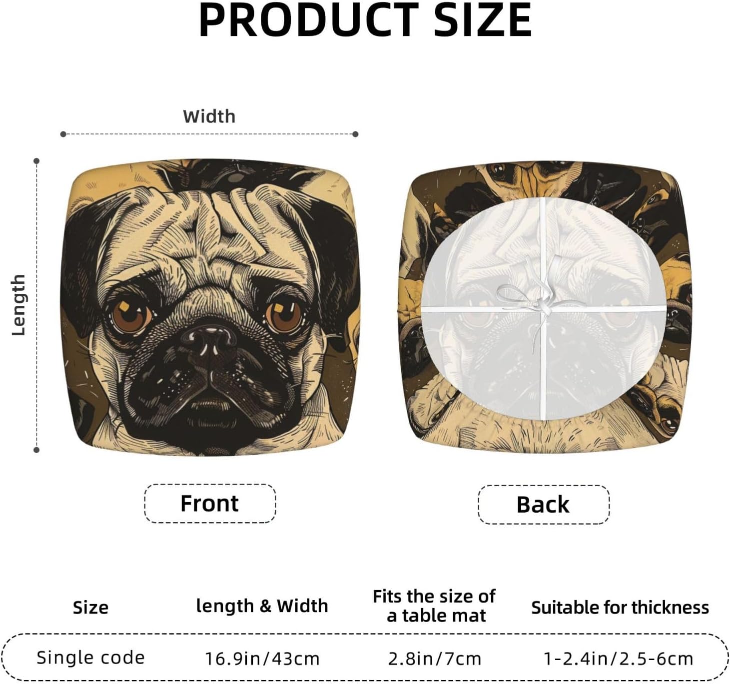 Imagen De Pug Print Print Square Cushion Covers 6 Pcs Set Elastic Non-Slip Seat Cushion Slipcovers Pet Furniture Protectors for Chair, Sofa