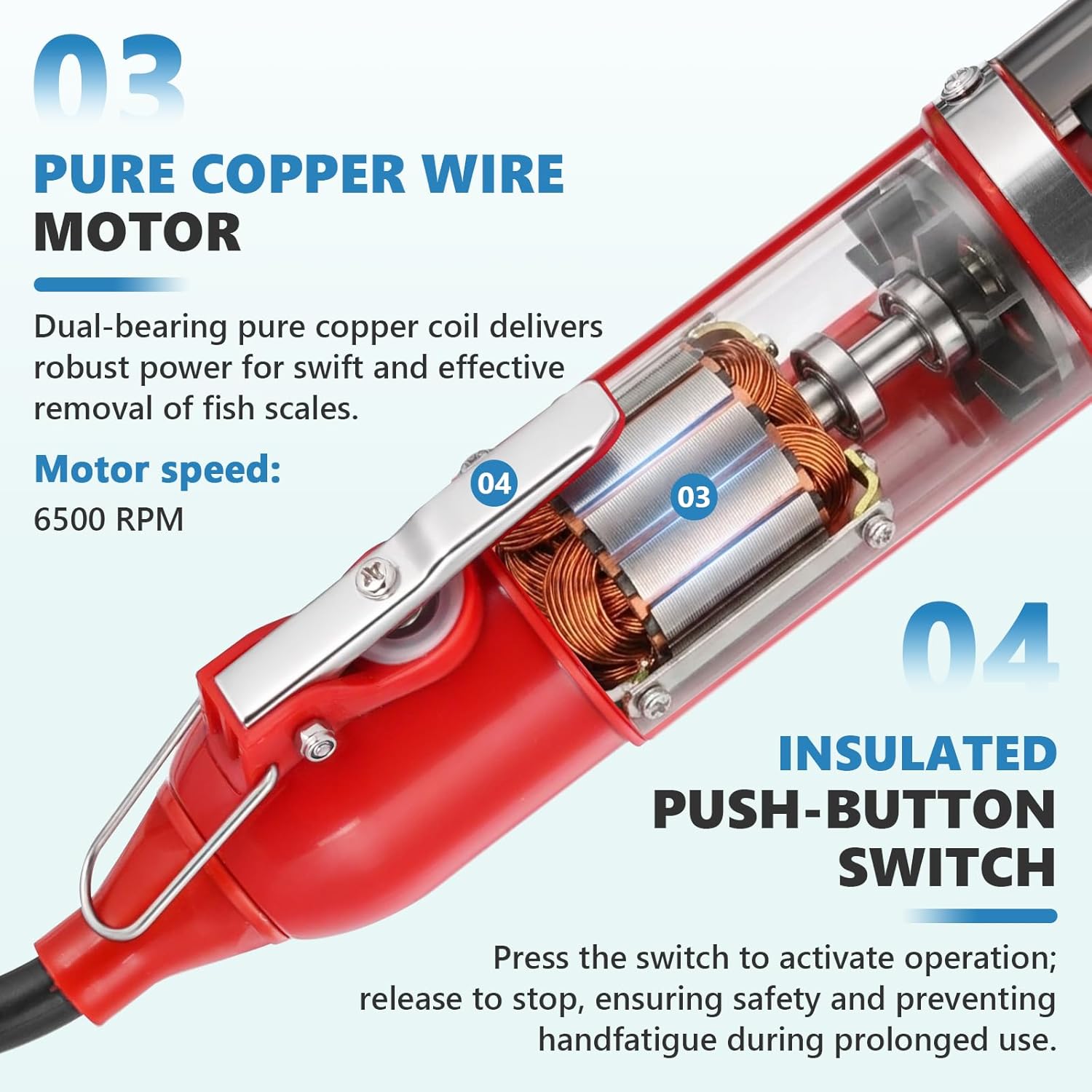 MXBAOHENG Corded Electric Fish Scaler Remover 120W, Automatic Fish Scale Scraper Waterproof Fish Scaler Cleaner Tool with Extra Blade (Red)