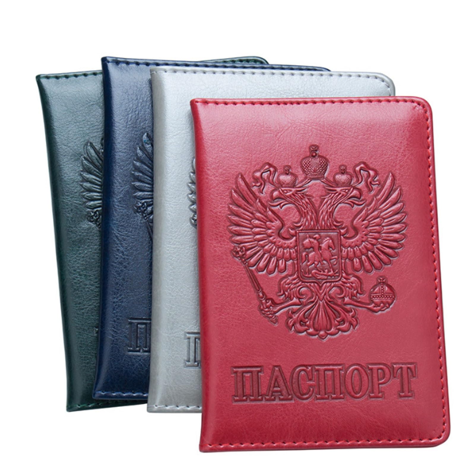 Porta passaporto con emblema nazionale russo in rilievo design compatto, nero, One Size, Stile unico