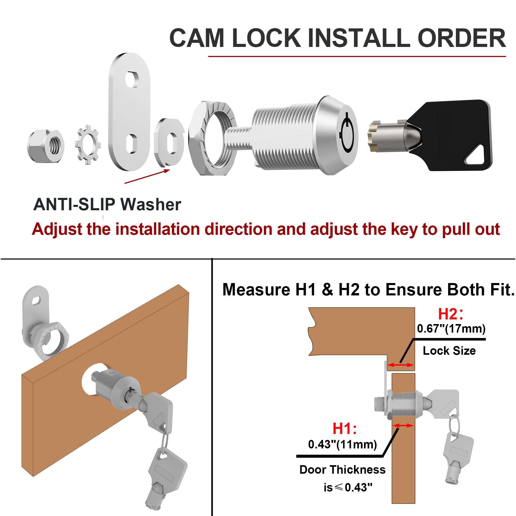QOPAHI Cabinet Lock With Key, 5/8" Cupboard Cam Lock Keyed Alike For