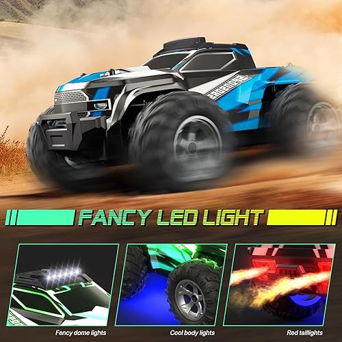 Miniatura 4 de Autos a control remoto todo terreno, camión monstruo todoterreno de 2.4 GHz, camión de control remoto de 15.5 mih con luz LED y juguetes para niños,