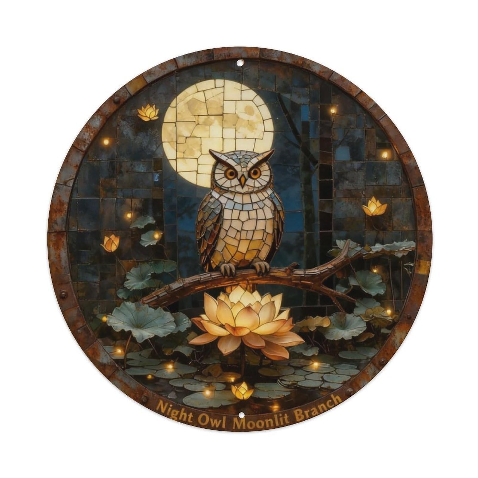 Night Owl Moonlit Branch Metal Tin Sign Plaque
