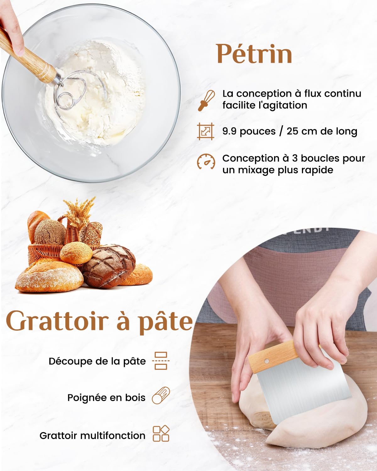 Banneton Panier d'épreuvage Set, PITCH PULSE Panier Banneton Brotform en Rotin Naturel pour Pain et Levain