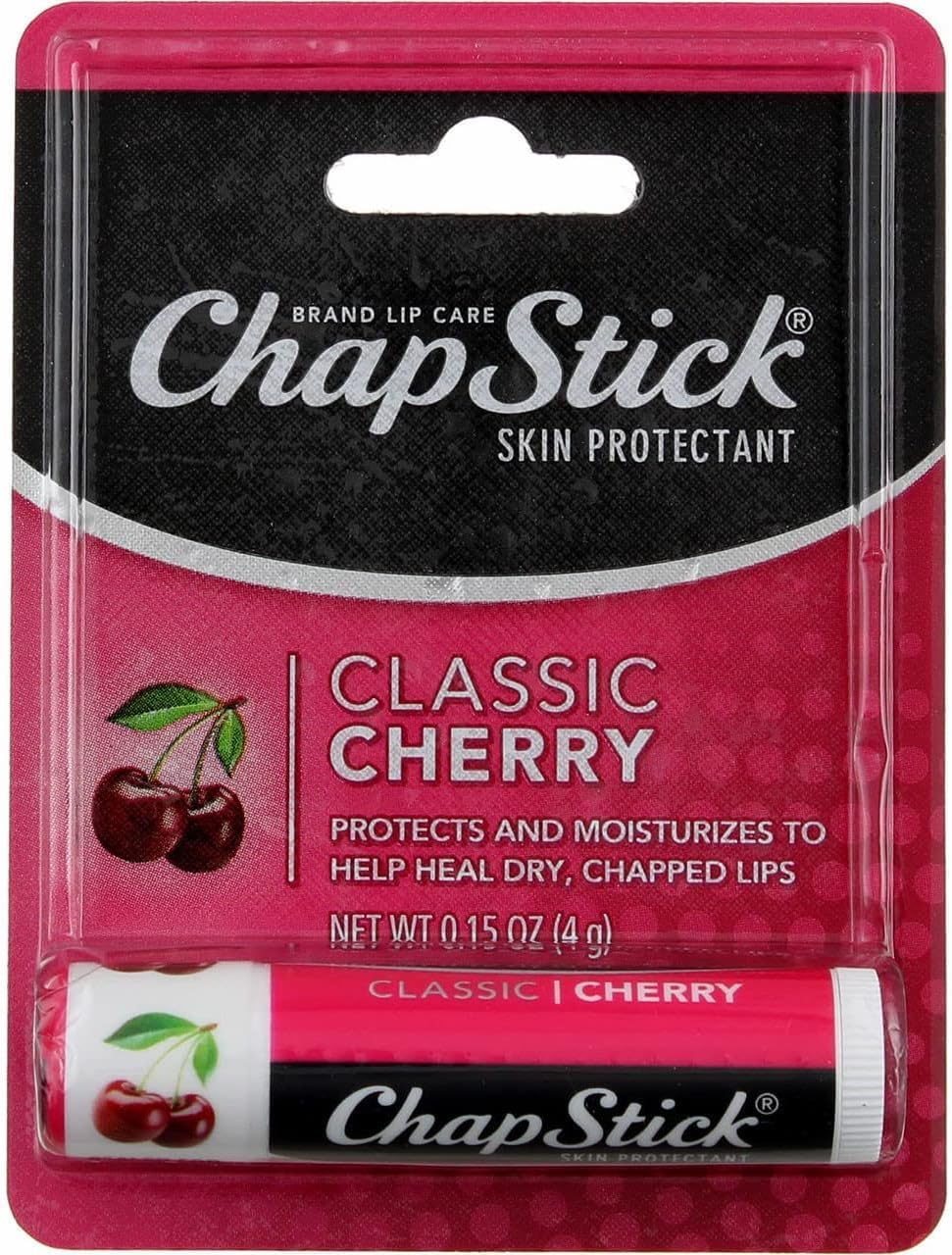 ChapStick Classic 1 Box of 12 Sticks 12 Total Sticks Cherry Flavor Skin Protectant Flavored Lip Balm Tube