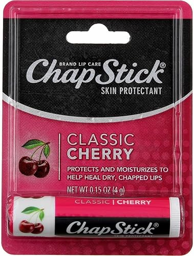 ChapStick Classic (1 caja de 12 barras, 12 barras en total, sabor a cereza) tubo de bálsamo labial saborizado, protector de la piel, 0.15 onzas cada