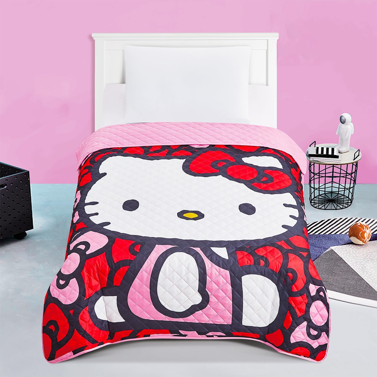 Hello Kitty Bedding Set - Bundle with Hello Kitty Bedspread for Twin Bed Plus Pusheen Decals, More | Hello Kitty Bedroom Decor for Girls