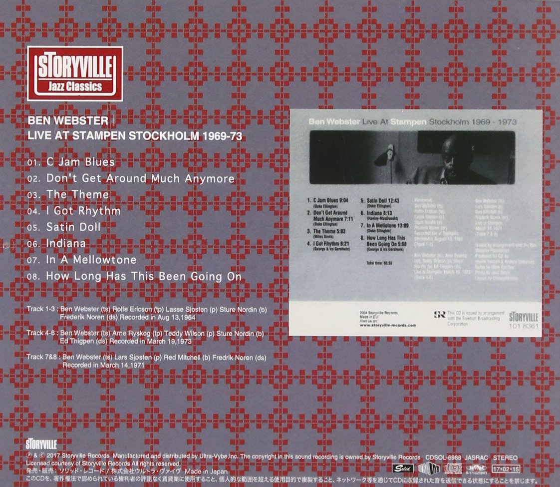 BEN WEBSTER - Live At Stampen Stockholm 1969-1973 - Disque CD