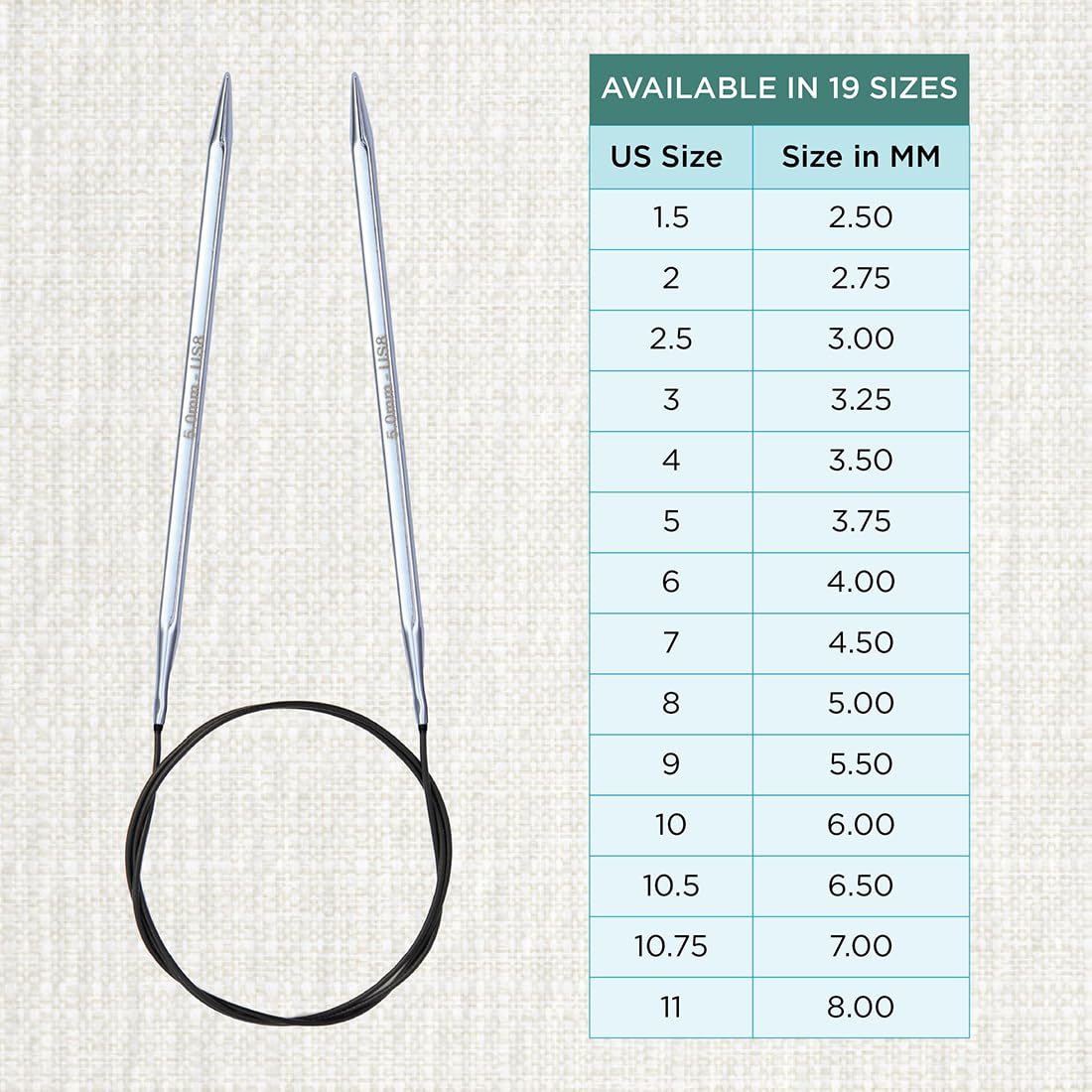 KnitPro Nova Cubics Fixed Circular Needles 32" (80cm), Silver, 5.00mm - Image 4