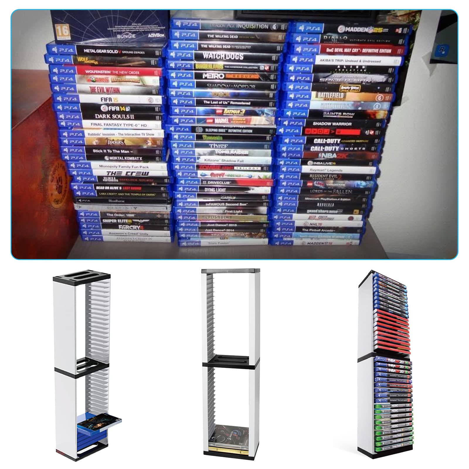 Queen.Y Supporto per Rack Torre di Archiviazione per Scatola di Dischi di Gioco per Ripiano di Archiviazione PS5 con 36 Pezzi di Dischi di Gioco, Supporto per Xbox Switch Games