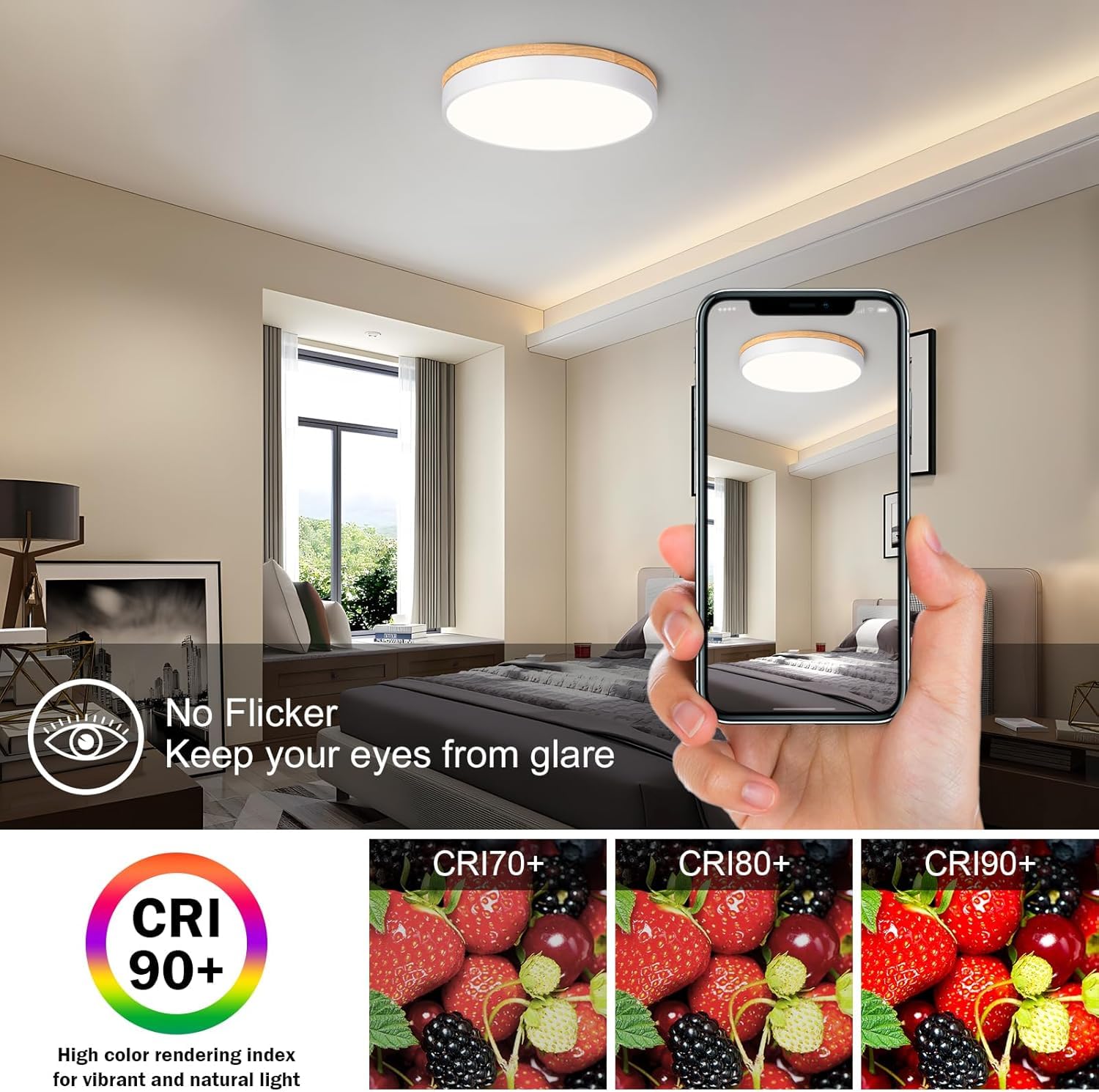 Moderne Deckenlampe Holz,LED Deckenleuchte weiß,4000K,36W Schlafzimmerleuchte Für Wohnzimmer,Flur,Studie,Küche,Bad,Esszimmer,Ø40 cm