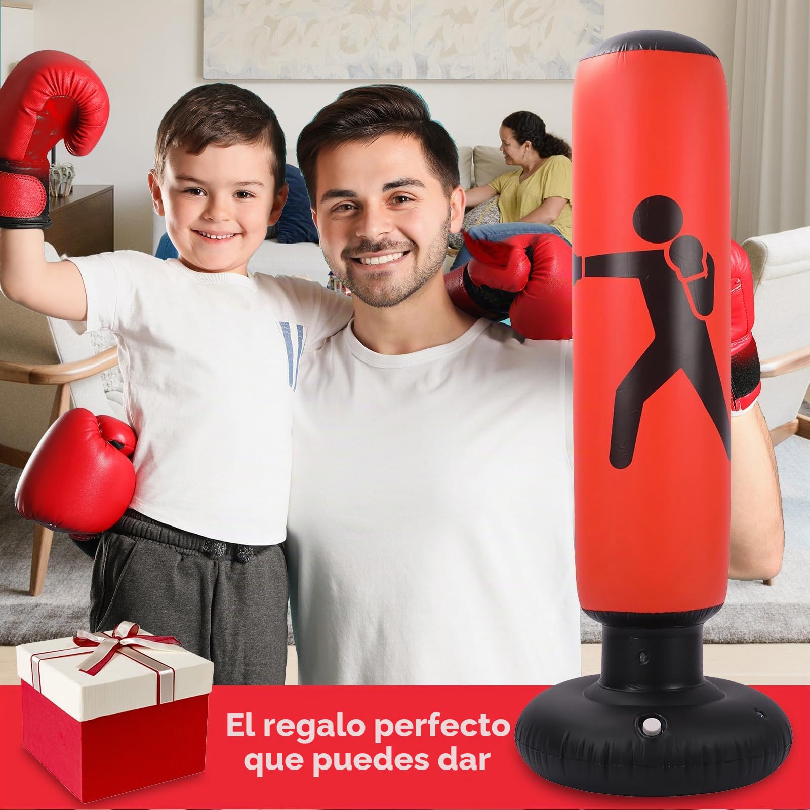 Saco de Boxeo Hinchable para Niños - 160 cm de Pie Con Bomba de Aire y Guantes para Karate, Kickboxing