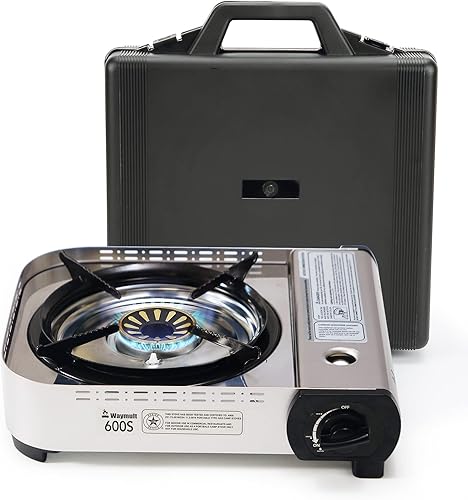 Estufa de butano portátil de 15000 BTU quemador único para acampar cocinar al aire libre, cortavientos de doble capa de fuego ultra alto, quemador