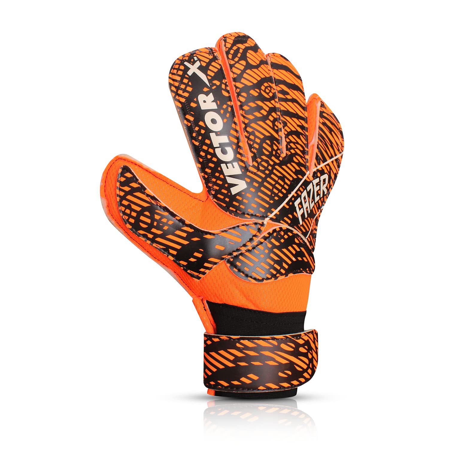 Vector X FAZER Goalkeeper Gloves | for Multipurpose use Strong Grip for The Toughest Saves | with Finger Spines to Give Splendid Protection and Comfort | Finger Saver | (8, White-Orange-Black) 3