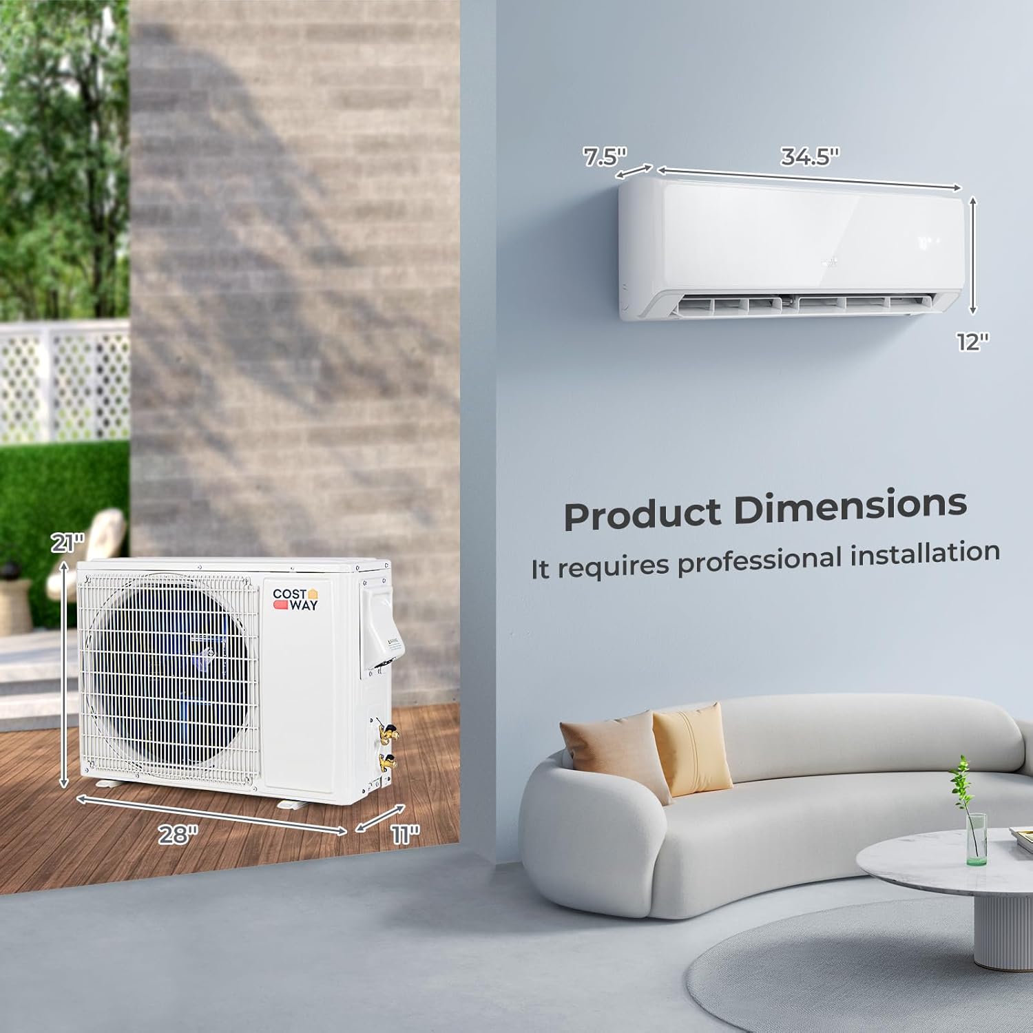 COSTWAY 12000 BTU Wifi Enabled Mini Split Air Conditioner & Heater, 22 SEER2 208-230V Inverter AC Unit Cools up to 750 Sq. Ft, Energy Efficient, Heat Pump (White, 12000BTU, 208-230V, 22 SEER2-WIFI) 12000BTU, 208-230V, 22 SEER2-WIFI White image 9 of 9 B0D7VCZLX2