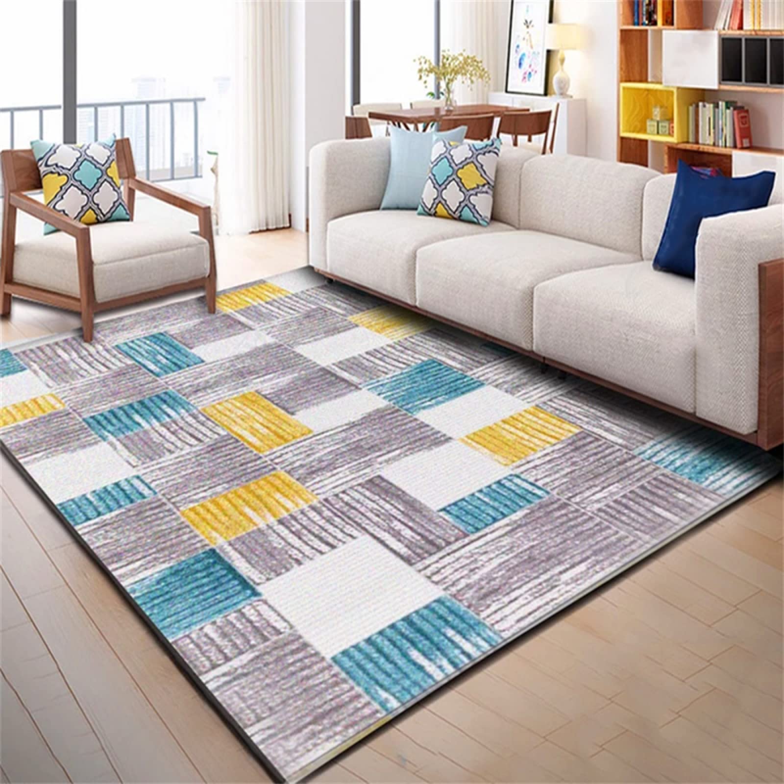 Tapis gris et bleu 140x200cm moderne pour salon et chambre d'ado