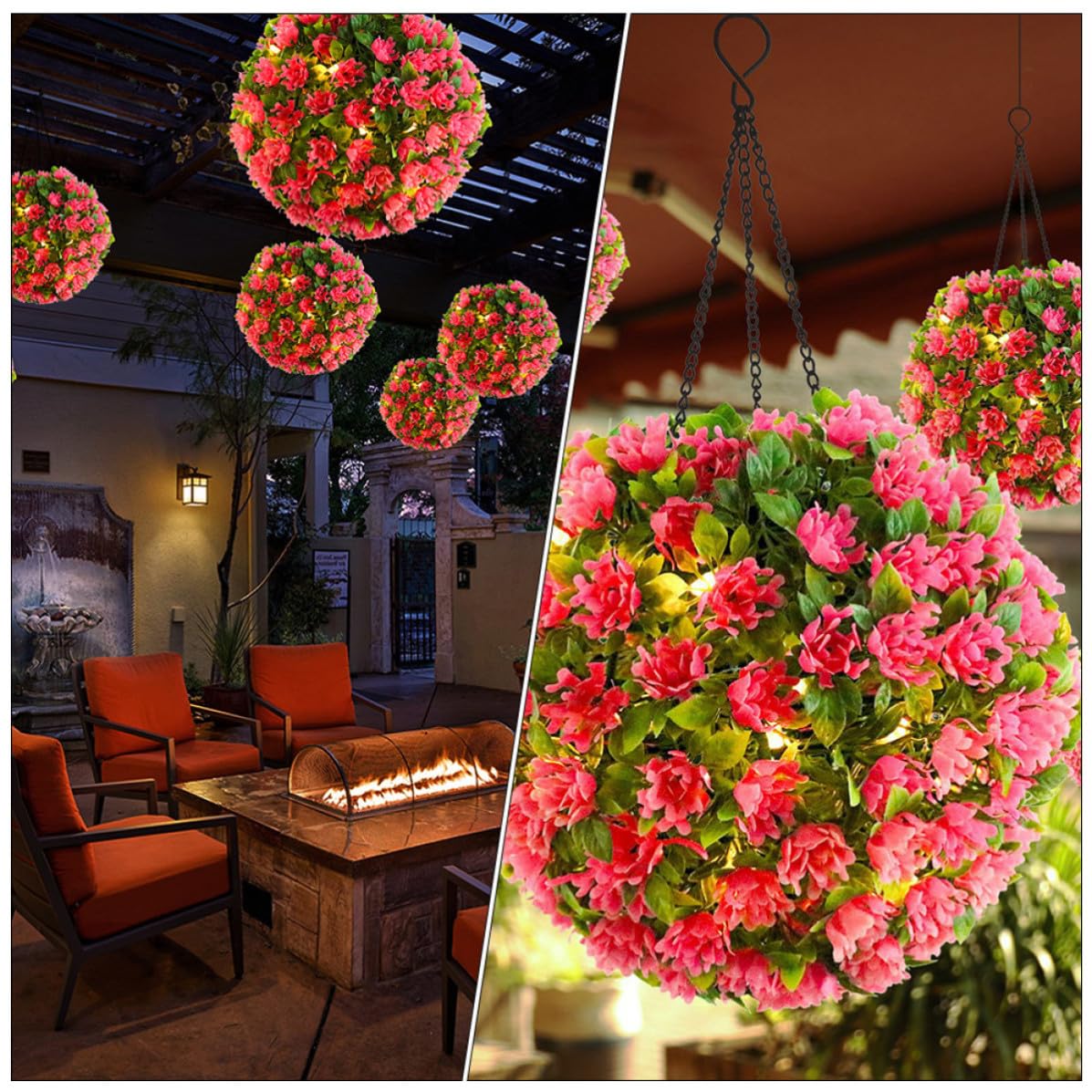 Mikinona Lampada Solare da Giardino a Sospensione Rosa Fiori, Sfera Decorativa in Plastico per Esterno, Luce Continua 6-12 Ore, per Decorazione Giardino e Matrimonio