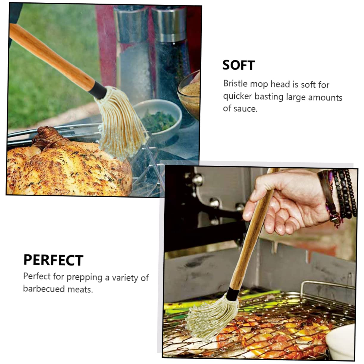 Sosoport 1Pc Bbq Brush with Wooden Handle Versatile Oil Basting Mop for Grilling Baking and Cooking for Evenly Coating Sauces and Marinades Meat