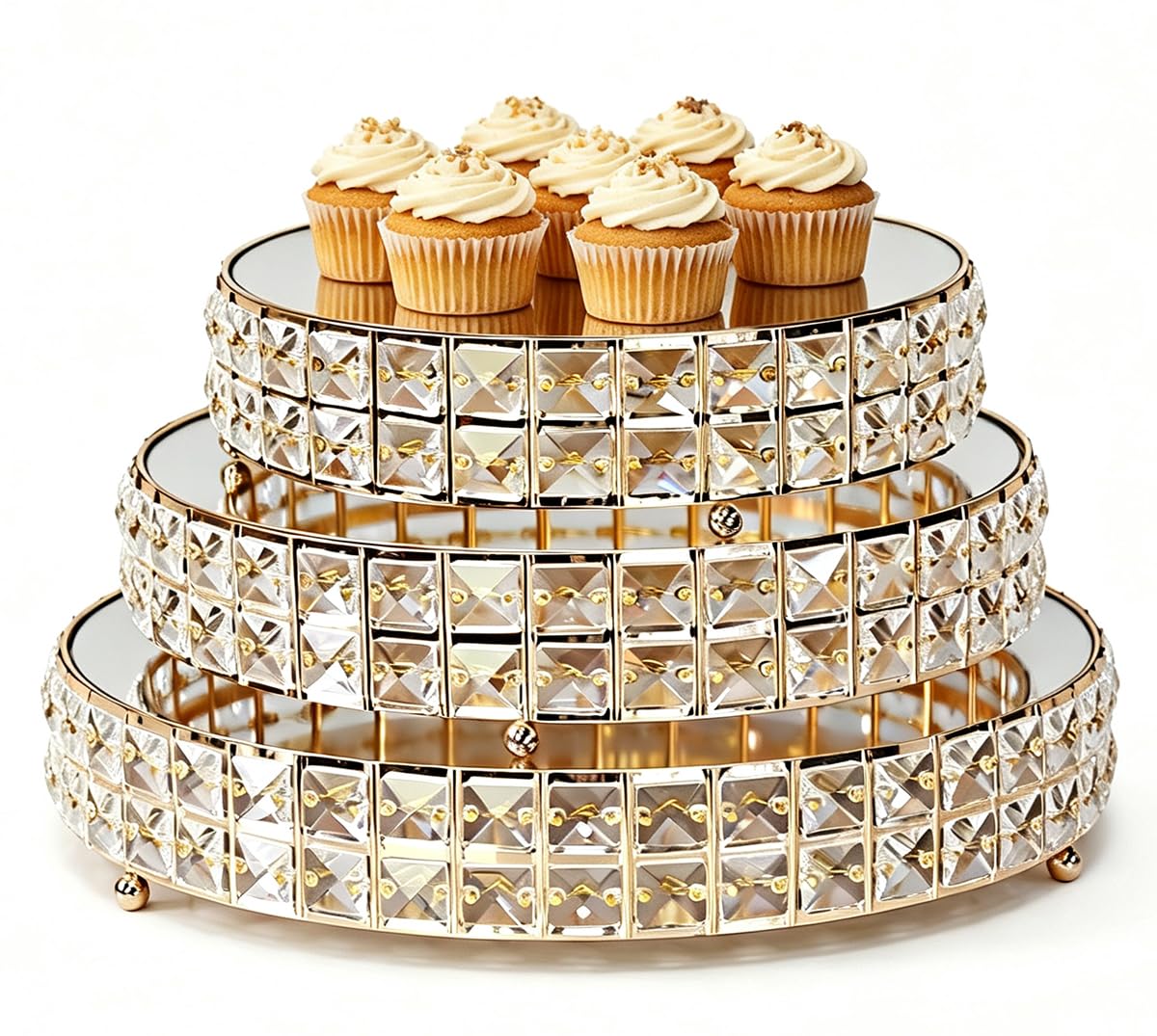 Ensemble de présentoirs à gâteaux en métal avec présentoir à cupcakes en cristal Doré