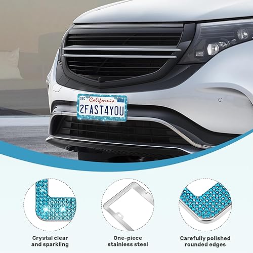 Miniatura 10 de Paquete de 2 marcos brillantes para matrícula, cubierta de matrícula de automóvil con diamantes de imitación brillantes para mujer, accesorios de