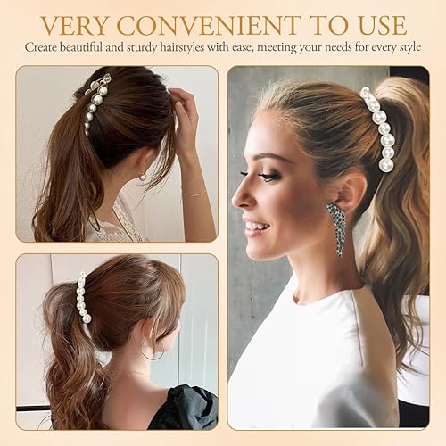 Miniatura 6 de FRCOLOR Clip de plátano de perlas y cola de pez, cierres de pelo jumbo con perlas sintéticas para peinar cola de caballo