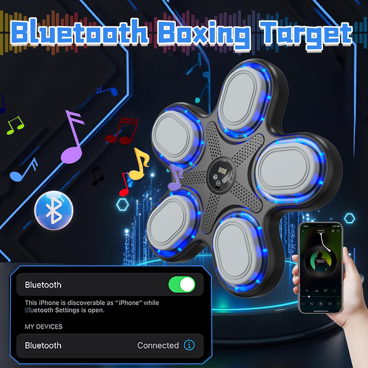 Máquina de Boxeo Musical para Adultos niños, Pared montada electrónica música máquina de Boxeo con Guantes de Boxeo, 9 Modos de Entrenamiento de Objetivos de Boxeo para el Gimnasio en casa