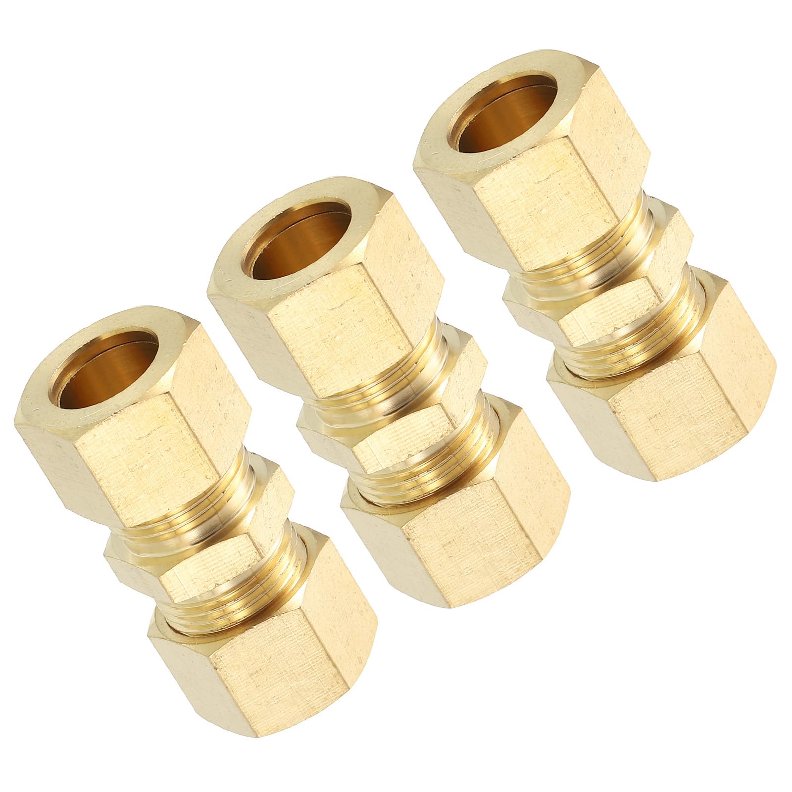 Conector recto de compresión de latón de 1/2 pulgada para gas y líquidos, 3 piezas