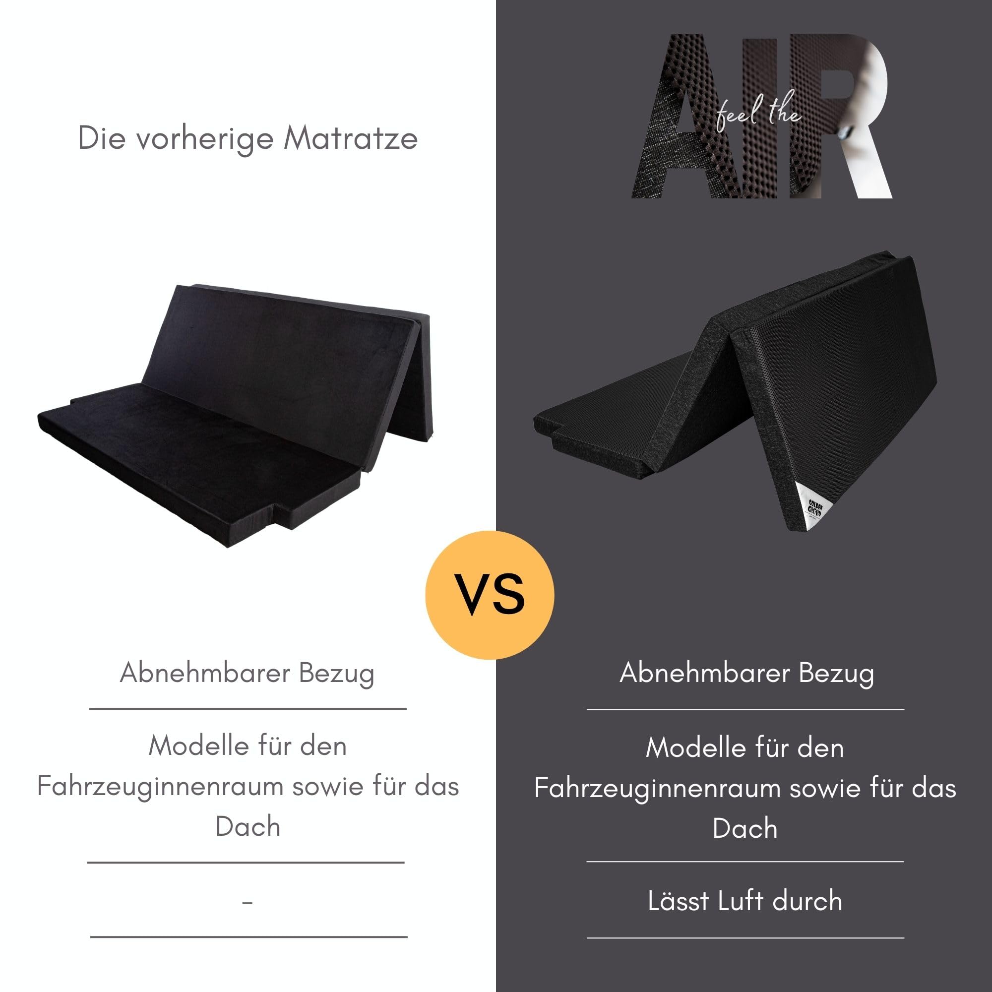 GoldenGroup Auto Matratze 200cm x 140cm - Passend für Mercedes Marco Polo Horizon - Faltbare - Camping Matratze - Auto Camping Zubehör - Klappmatratze Air-Flow 8-visco