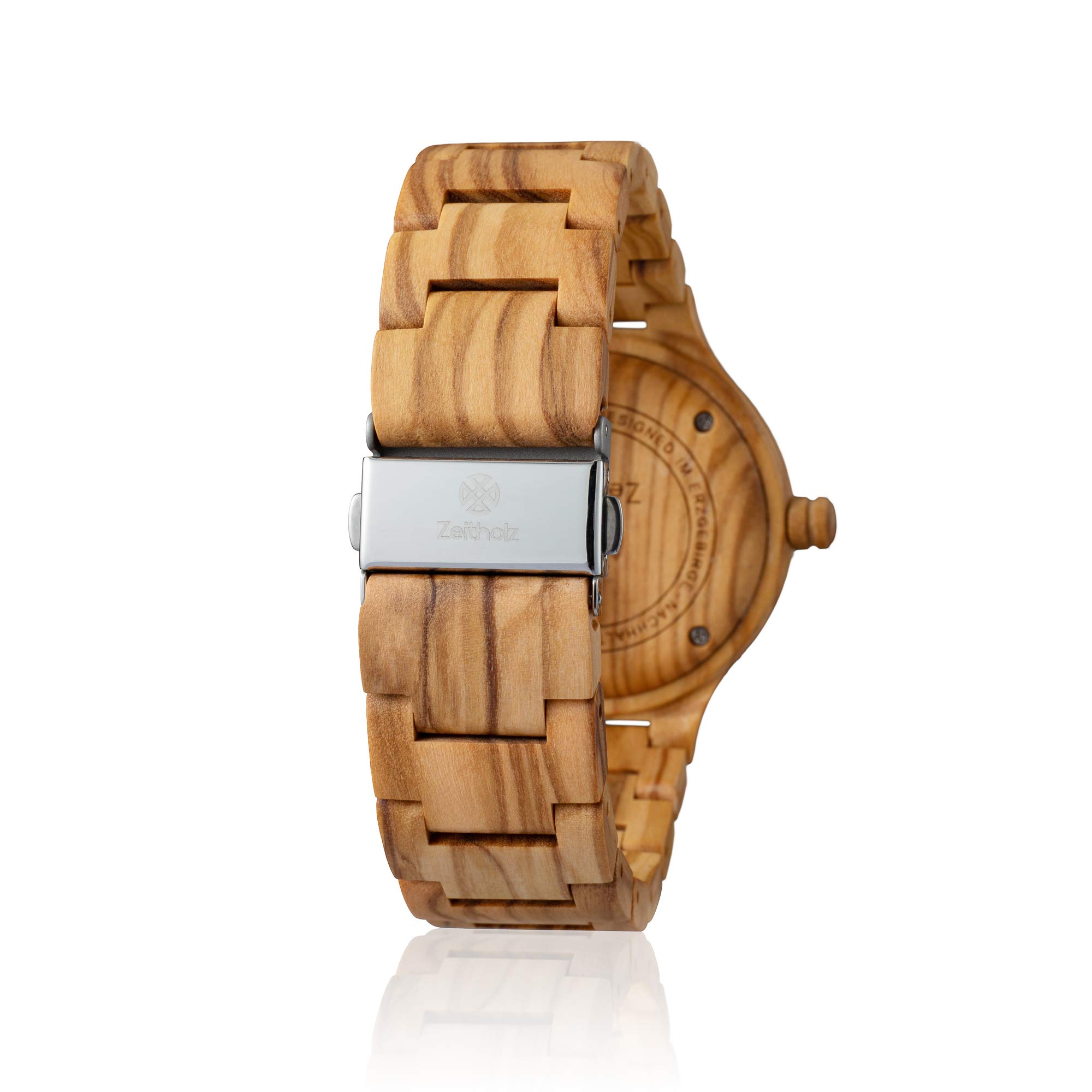 Orologio in Legno da Uomo - Modello Dohma, Fatto a Mano d’ulivo Naturale 100% con Movimento al Quarzo - Orologio con Venature Lignee Analogico Digitale per Lui - Cinturino Regolabile