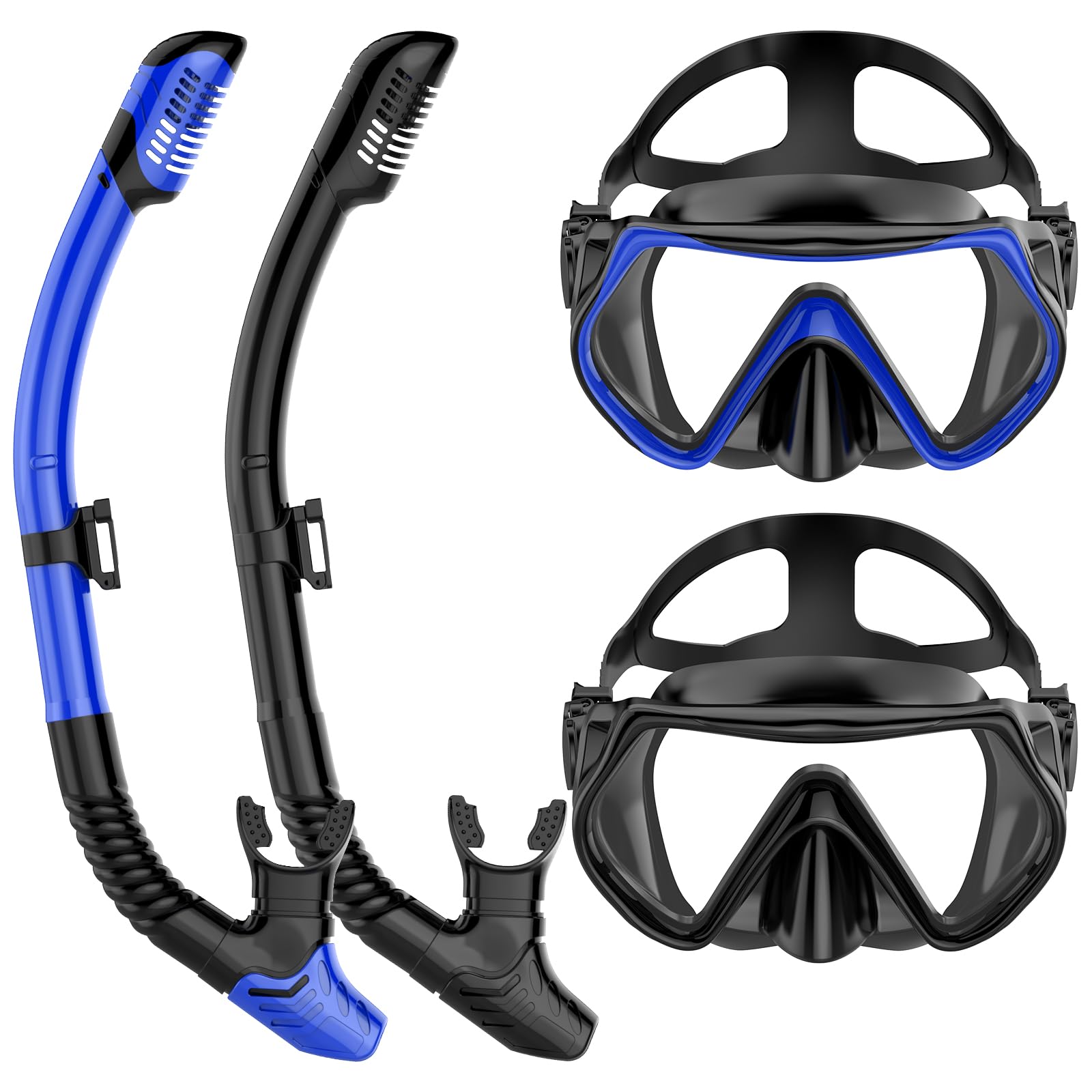 Snorkeling Gear for Adults, Dry-Top Snorkel Set Scuba Diving mask, Snorkel Mask, Panoramic Anti-Leak Anti-Fog Tempered Glass Lens, Swimming Training Snorkeling Packages