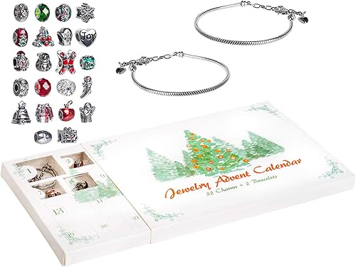 Red Co. Calendario de Adviento de Navidad con 2 pulseras y 22 dijes únicos, juego de joyas 24 regalos en total para hija, sobrina, nieta