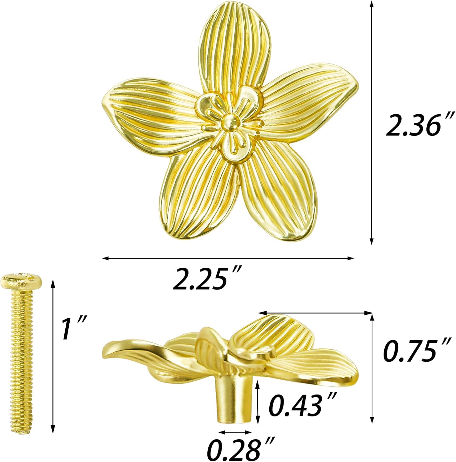 TOPZEA 8 Pack Brushed Gold Cabinet Knobs Flower Drawer Knobs, 60mm/ 2.36" Zinc Alloy Vintage Petal Kitchen Cabinet Handles Pull Furniture Hardware for Kitchen, Dresser, Bathroom, Closet, Wardrobe Door