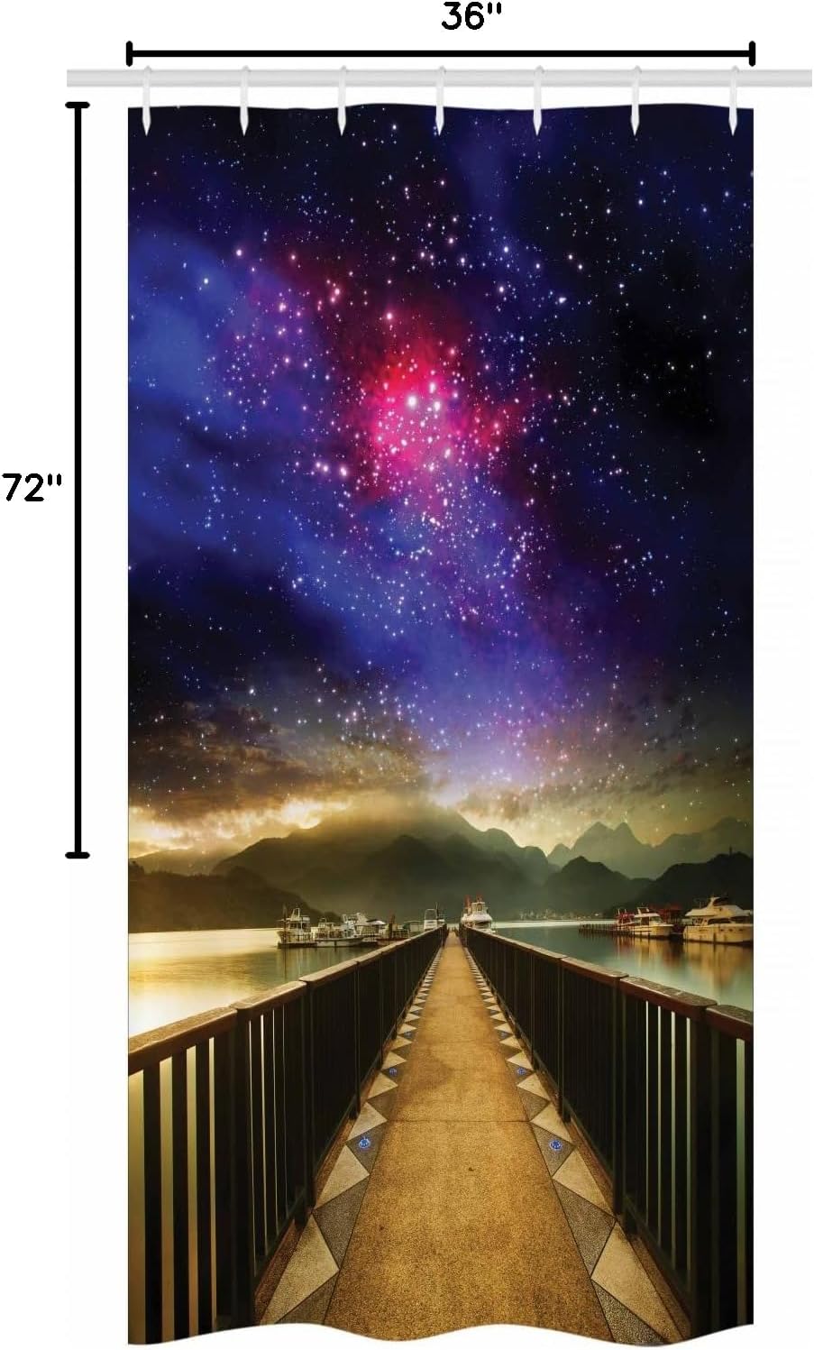 Ambesonne Universe Stall Shower Curtain, Galaxy Cosmos Wooden Bridge Panoramic View Celestial Space Print, Fabric Bathroom Decor Set with Hooks, 36" W x 72" L, Pale Brown Hot Pink