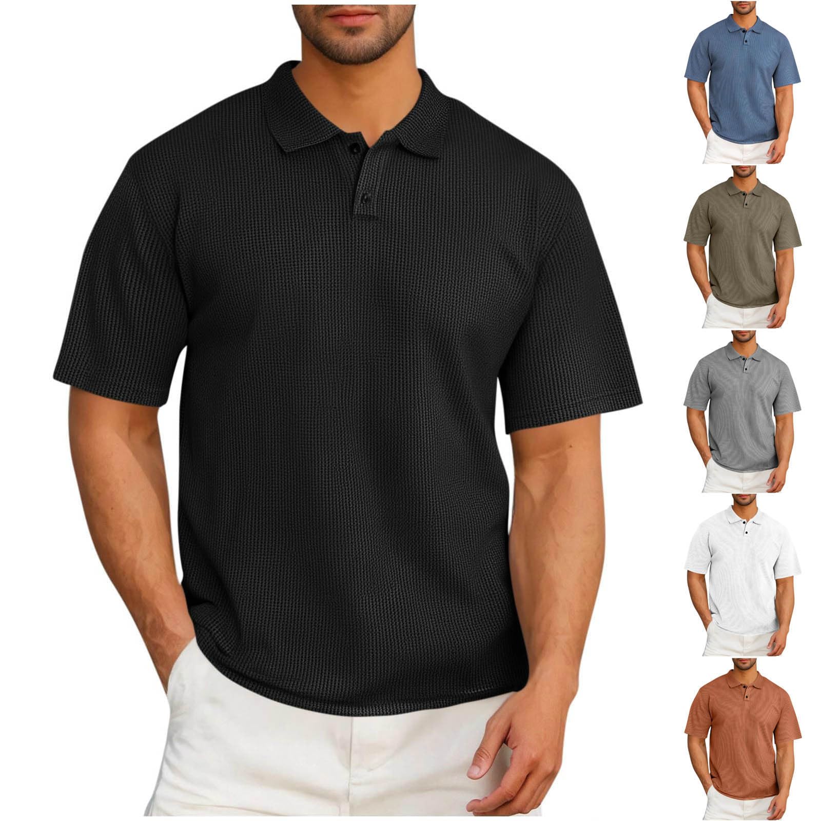 Koszulka polo T-shirty męskie solidny kołnierz z klapą top z krótkim rękawem z listwą guzikową męskie wygodne ubrania do pracy i noszenia na co dzień