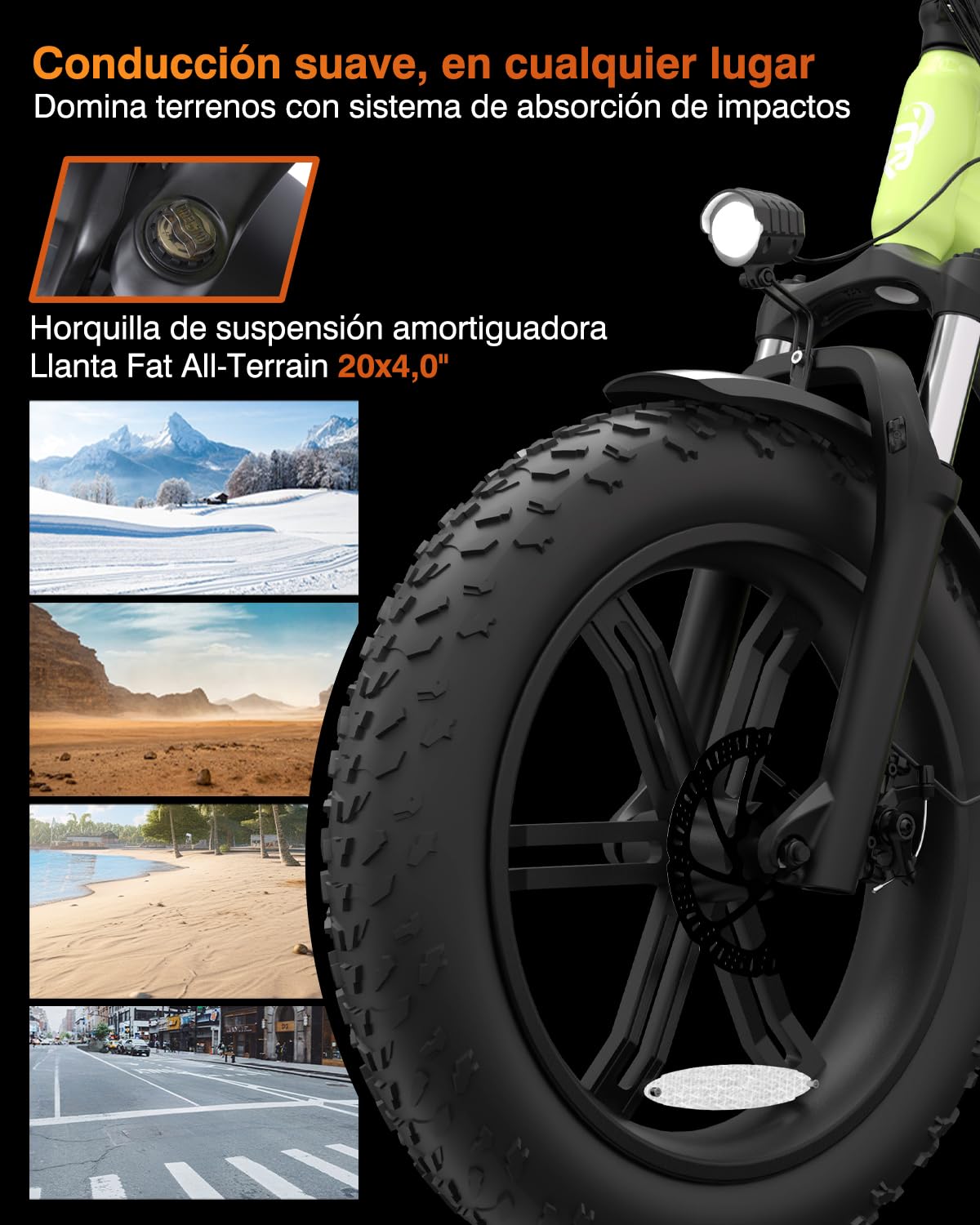 Bodywel F20Pro Bicicletas Eléctricas Adultos, 20x4” e-Bike Todo Terreno, Batería 48V 20Ah, Motor Bafang 250W, 7 Velocidades, Suspensión Ajustable, Frenos de Disco Doble- Plegable