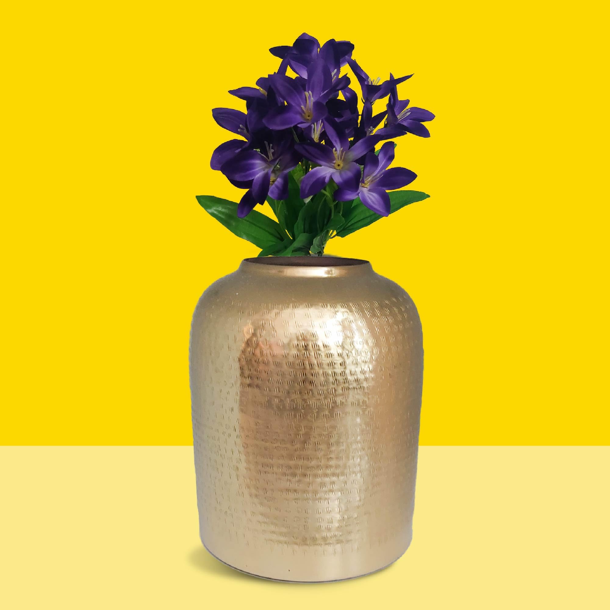 10Club Hammered Gold Metal Flower Vase for Home Decor | Unbreakable