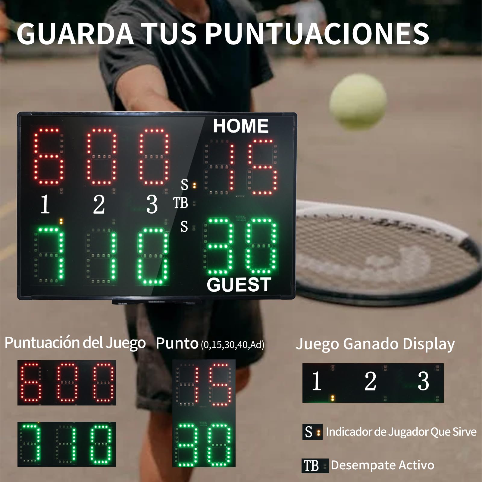 Marcador Digital LED Portátil 10 Dígitos para Tenis y Padel con Control Remoto