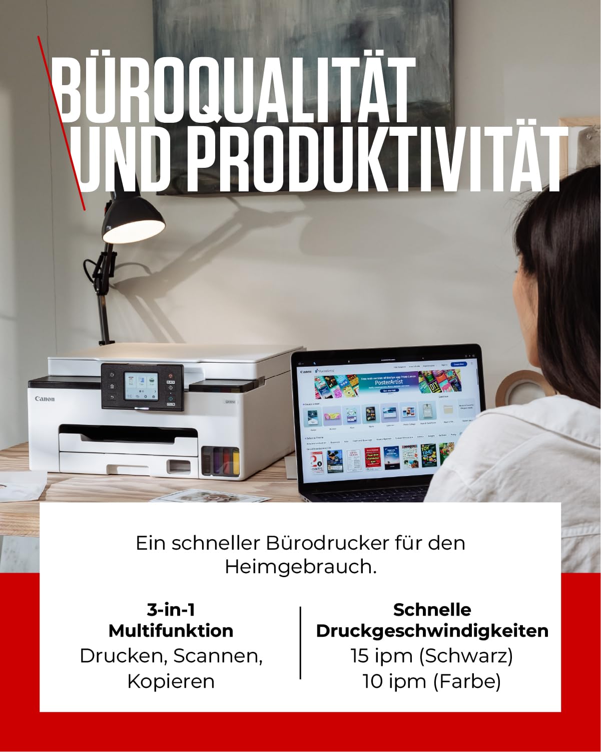 Canon MAXIFY GX1050 Tintenstrahldrucker 3-in-1 Multifunktionsdrucker MegaTank (Drucker, Scanner, Kopierer, WLAN, Cloud, Duplexdruck, 250 Blatt Kassette, Tintentank) Enthält 6 x Tintenflaschen