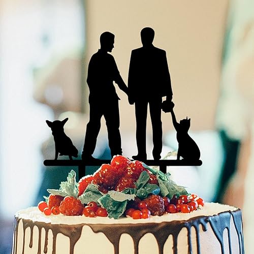 DecoraciĂłn para tartas gay con silueta de boda con gato esfinge y borde Collie, pareja del mismo sexo con perro, LGBT, acrĂlico rĂşstico para tartas DecoraciĂłn para tartas gay con silueta de boda con gato esfinge y borde Collie, pareja del mismo sexo con perro, LGBT, acrĂlico rĂşstico para tartas