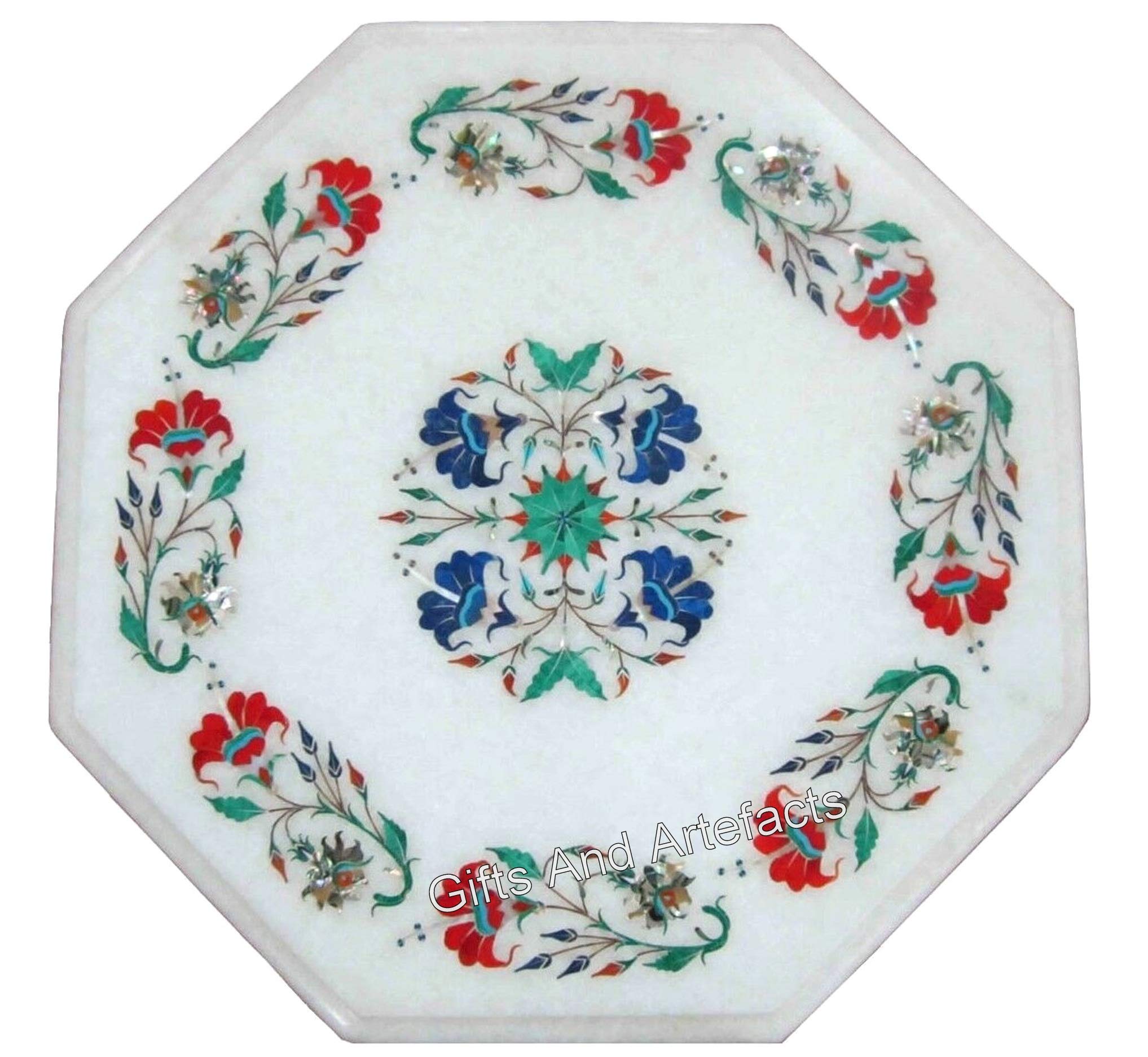 Table basse en marbre blanc et pierres semi-précieuses, l'artisanat dans votre salon
