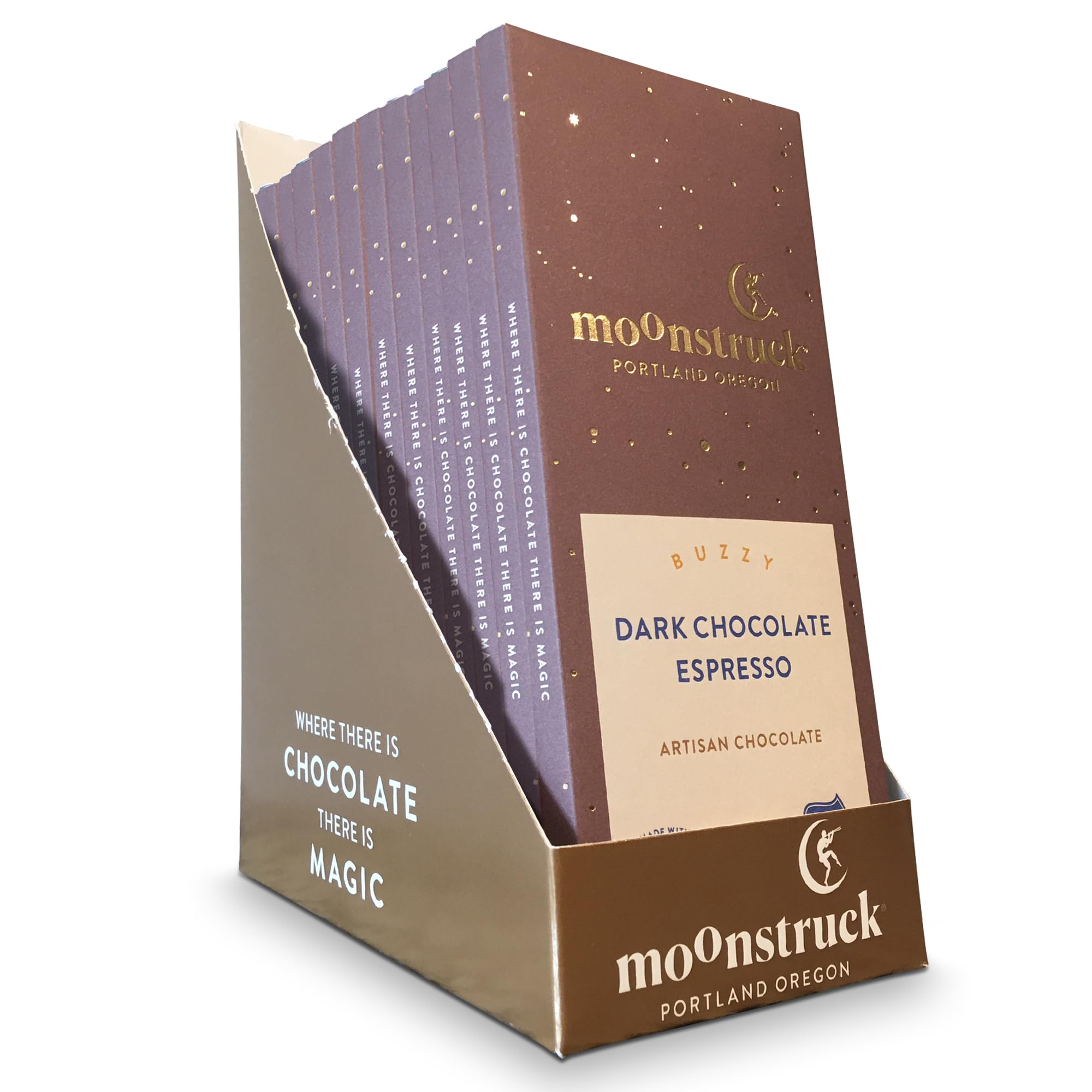 Moonstruck Chocolate Dark Chocolate Espresso Bean Bar, 68% Cacao, 3.0oz (Pack of 12)