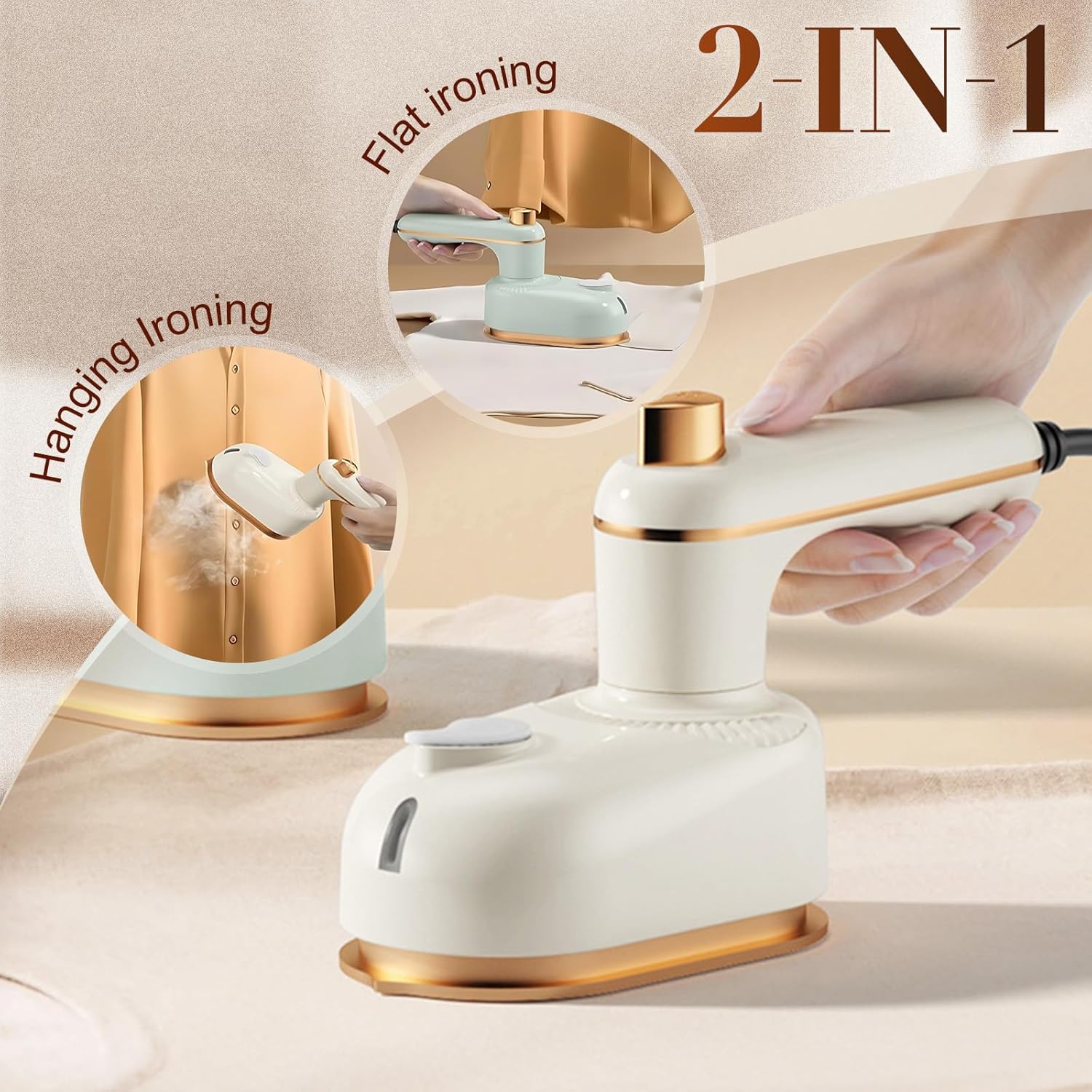 Portable Steam lron, 2025 New Portable Handheld Garment Mini Electric Iron, 3 in 1 Mini Portable Rotary Garment Iron for Clothes, Travel Steamer for Clothes, with 50ml Water Tank (Green)