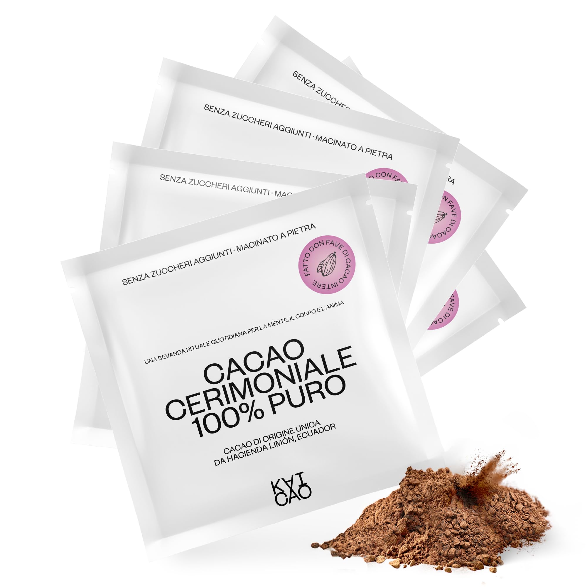 Kaicao Cacao Cerimoniale - Cacao Puro in Polvere - Senza Zucchero, Vegano, Senza Glutine, Dieta keto - Origine Hacienda Limón, Ecuador - 5 x 20 gr